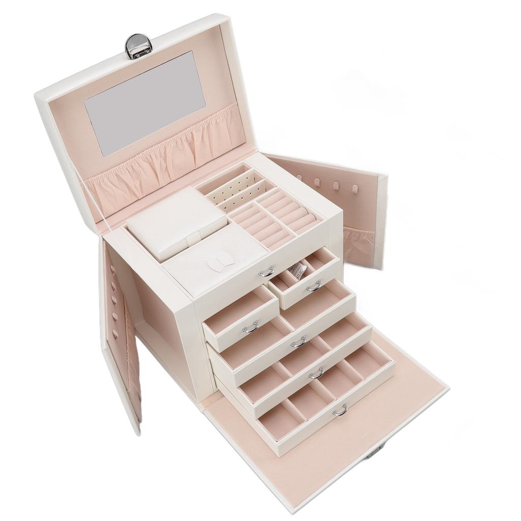 Synthetic Leather Huge Jewelry Box Large Capacity Multi Layers White European Style Jewelry Box
