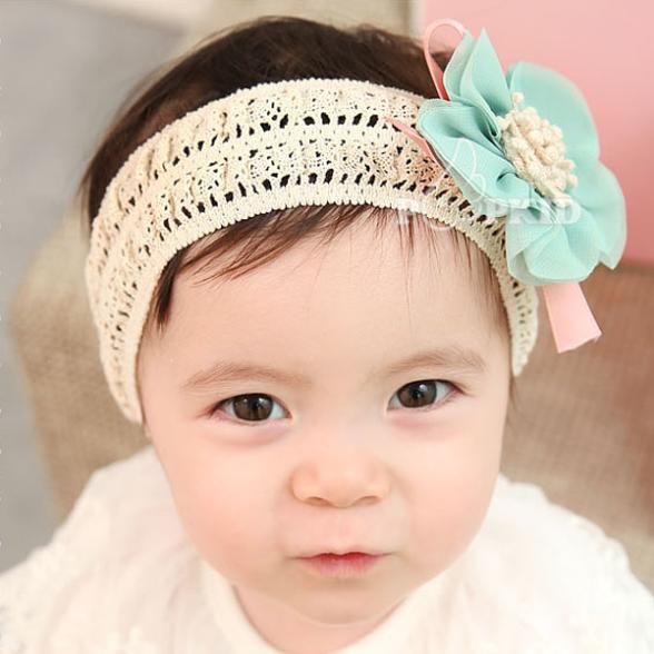 

Newborn Girls Flowers Lace Headbands Soft Elastic Hair Bow Hair Band Headwear синій