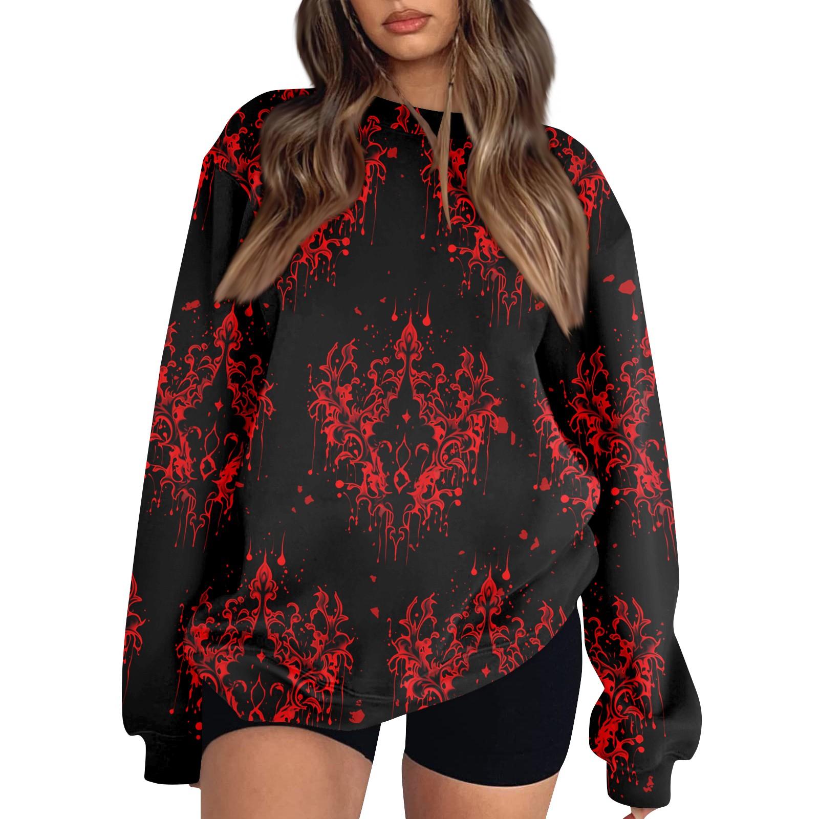Women s Fashion Casual Long Sleeve Halloween Printed Neck Sweatshirt Top M