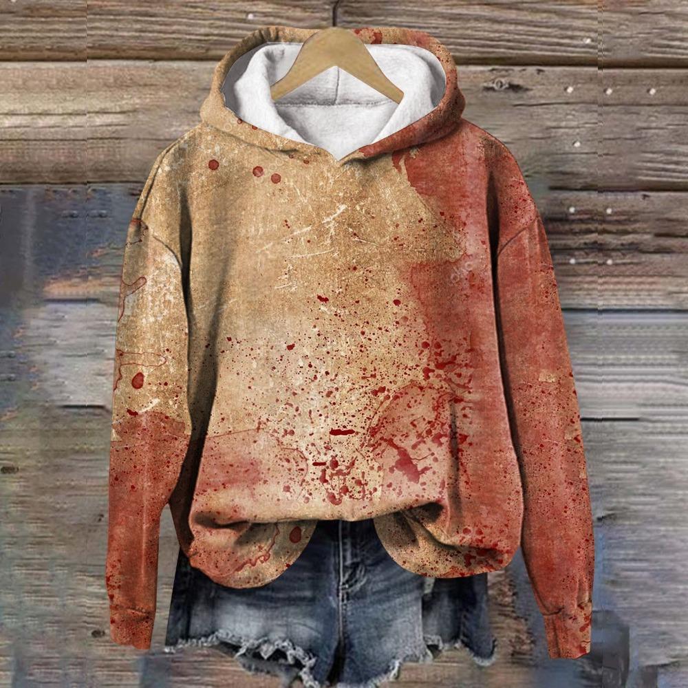 

Хэллоуин Женские Толстовки с Кровавым Принтом, С Длинным Рукавом, Повседневные Худи на Шнурке, Оверсайз, С Капюшоном, Пуловер, Moletom Femininos M