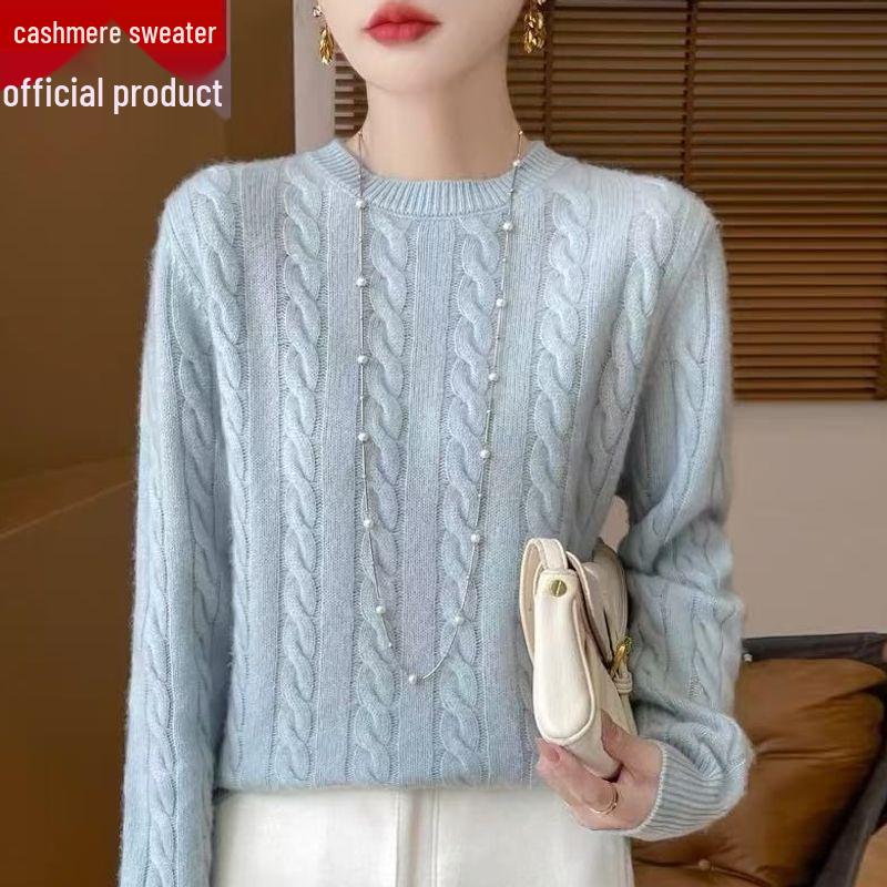 Women's 100% Cashmere Ribbed Sweater - Thick, Loose, Solid Color Pullover for Autumn and Winter