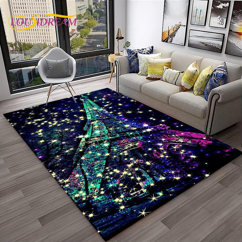France Paris Eiffel Tower Retro Carpet Rug for Home Living Room Bedroom Sofa Doormat Decor,Kids Play Area Rug Non-slip Floor Mat