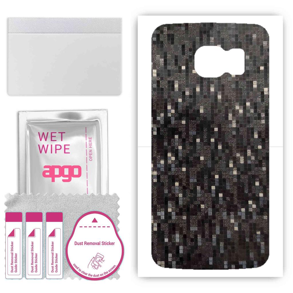 apgo Protective Skin Sticker for the back compatible with Samsung Galaxy S6 G920, Wrap Film, Foil, Vinyl - Pattern Carbon Black Pixel