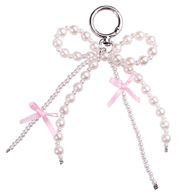 Pearls Beaded Bowknot Keychain Stylish Butterfly Knot Pendant Keyring Bag Charm