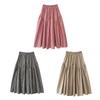 Women Midi Skirt Plaid Print Stitching Design A-Line Skirt Elastic High Waist Retro Style Swing Skirt Daily Wear