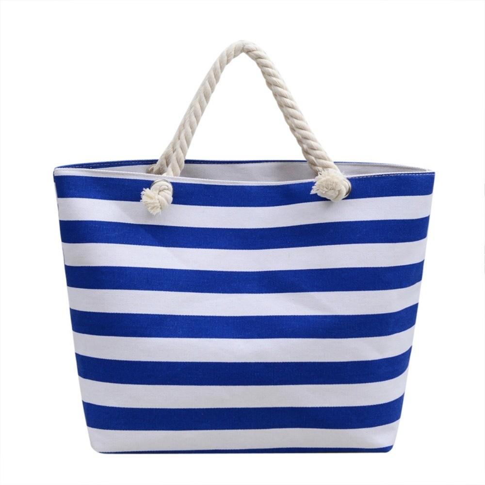 Striped Beach Tote Bag Large Capacity Foldable Travel Handbag Zipper Canvas Shoulder Bag For Travel Work Beach Gym Store