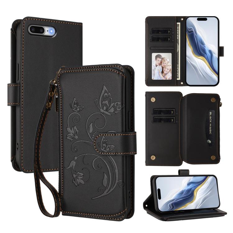 Butterfly Love Flower Multi-card Zipper Wallet Leather Phone Case