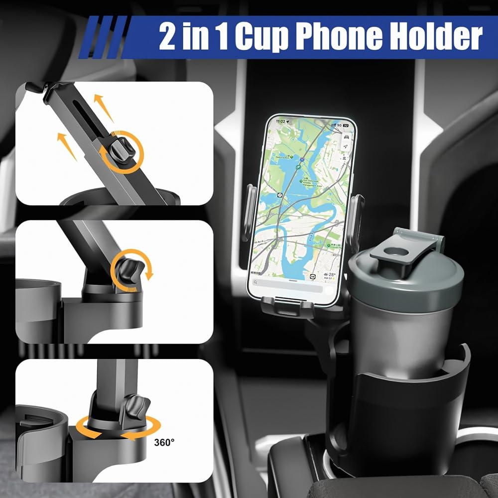Smartphone Drink Holder, Car Adjustable, Mobile Phone Cup Stand, In-Car, 2-in-1 Design, Cup Holder,