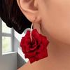 Elegant Red Rose Flower Hoop Earrings for Women Exquisite Hand Woven Big Floral Circle Ear Buckles Earrings Party Charms Zircon