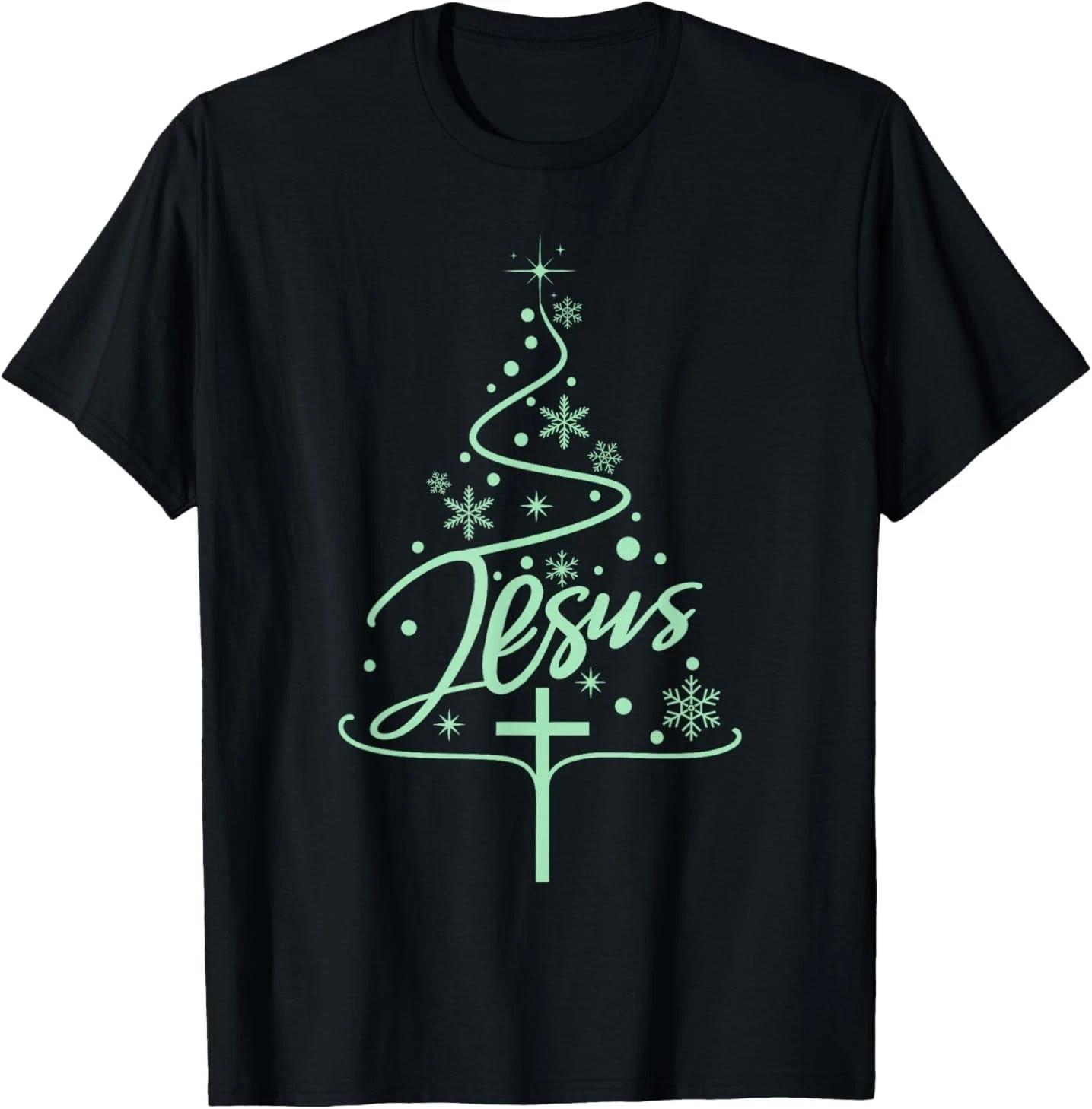 Jesus Tree Christian Christmas Faith Snowflakes Cross T-Shirt XXXXL