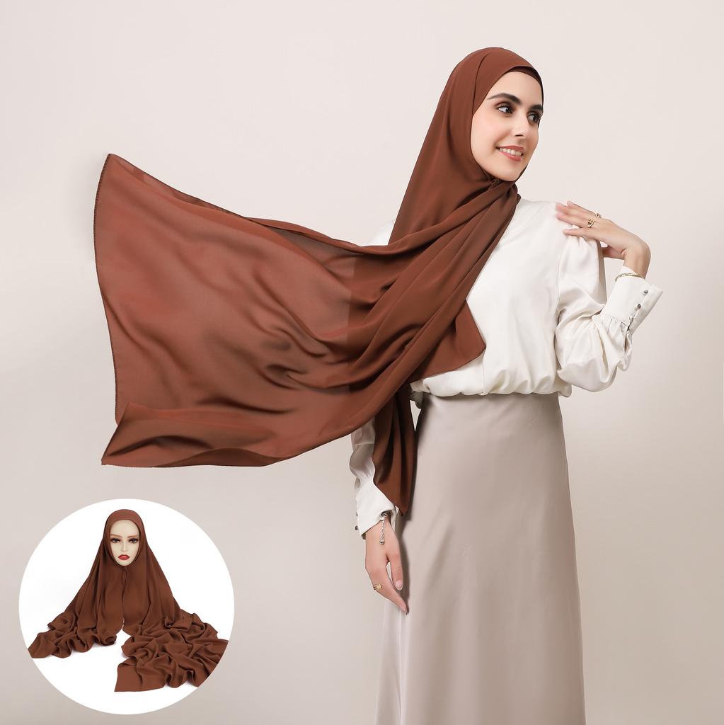 Premium Instant Chiffon Hijab With Built In Magnet Buckle Solid Color Woman Muslim Hijab Scarf Soft Islam Turban Headband Shawl