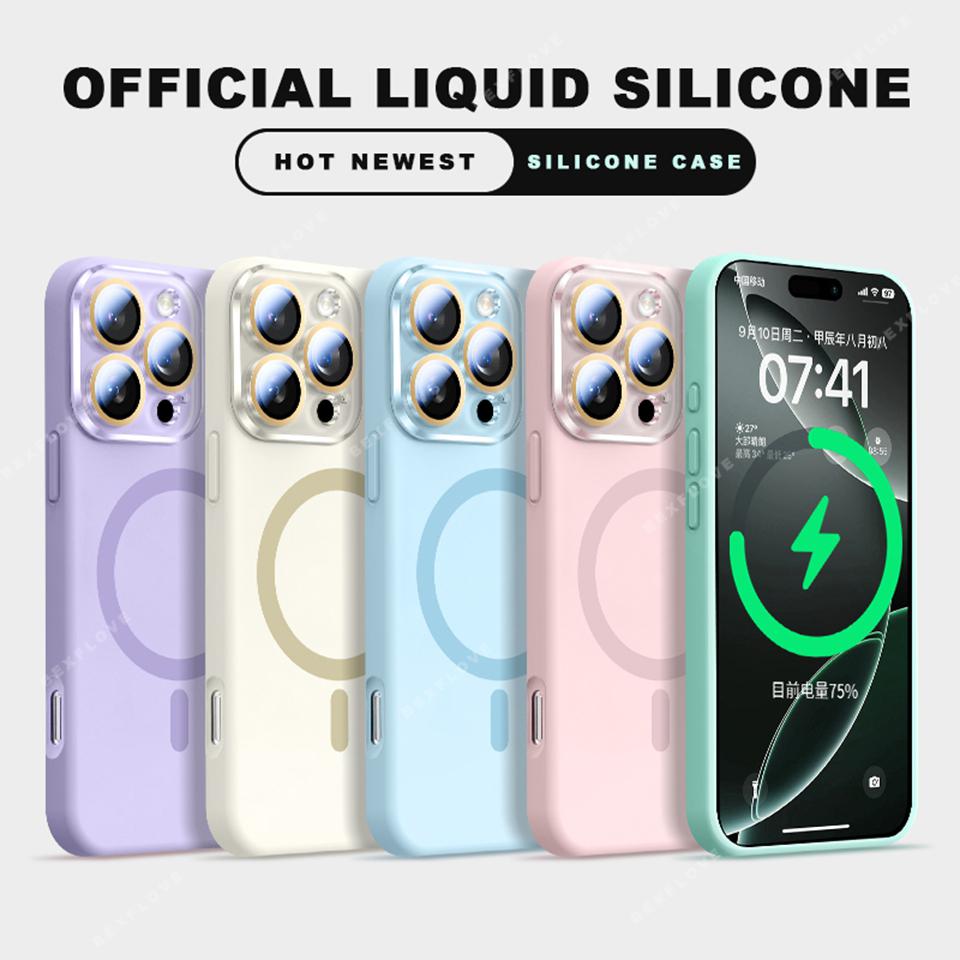 Liquid Silicone Magnetic Phone Case For iPhone 15 14 16 Plus 11 12 13 16 Pro Max Magsafe Wireless Charge Protector Soft Cover