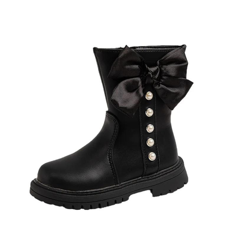 Dětská bota pro dívku Malá kožená bota 2025 Dětská bota Módní Kulatá špička Všestranná Krátká bota Módní bota Zapatos Para Niños