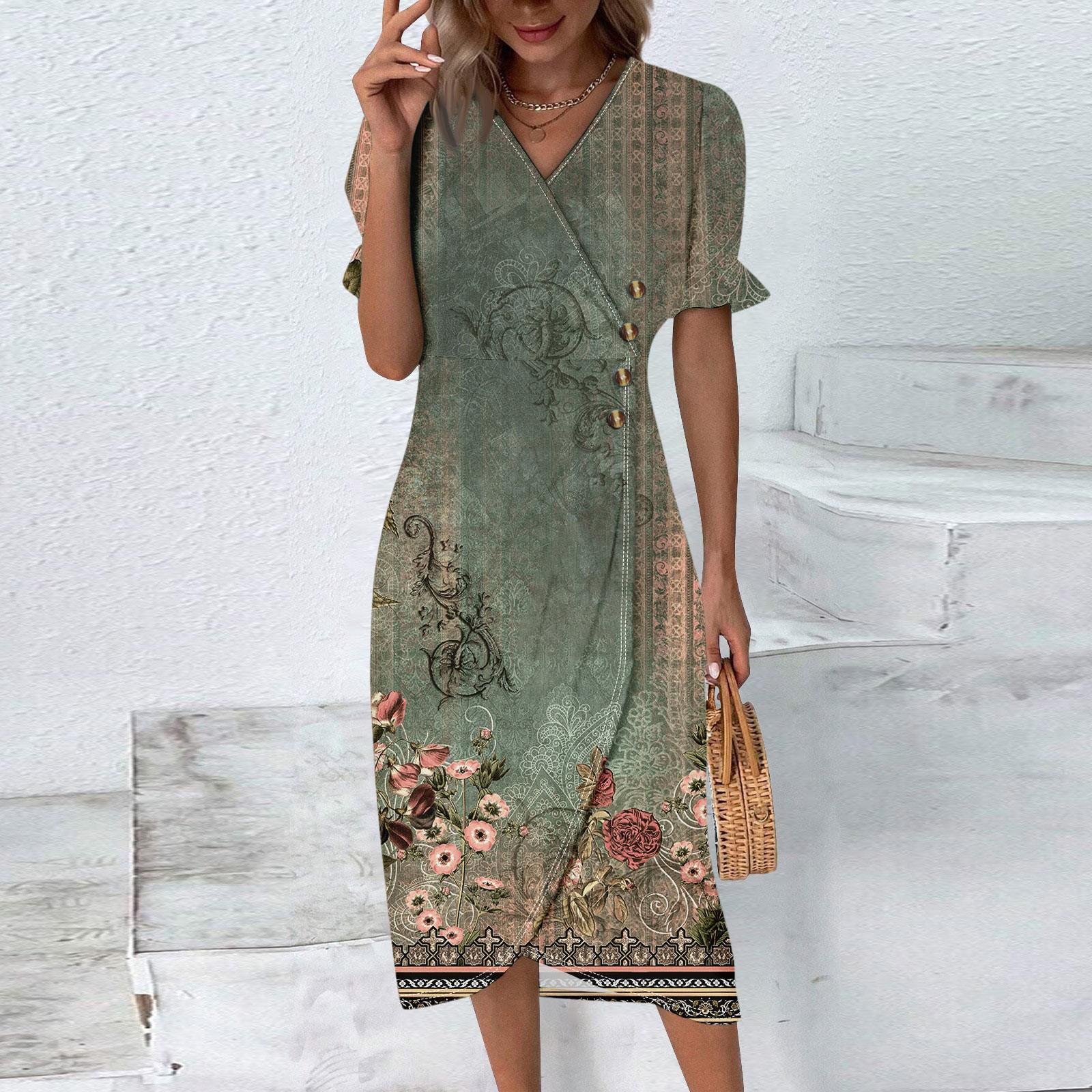 

Пляжные платья для женщин. Элегантное платье с принтом и V-образным вырезом в стиле бохо. Гавайское платье макси со струящимися рюшами. XXL