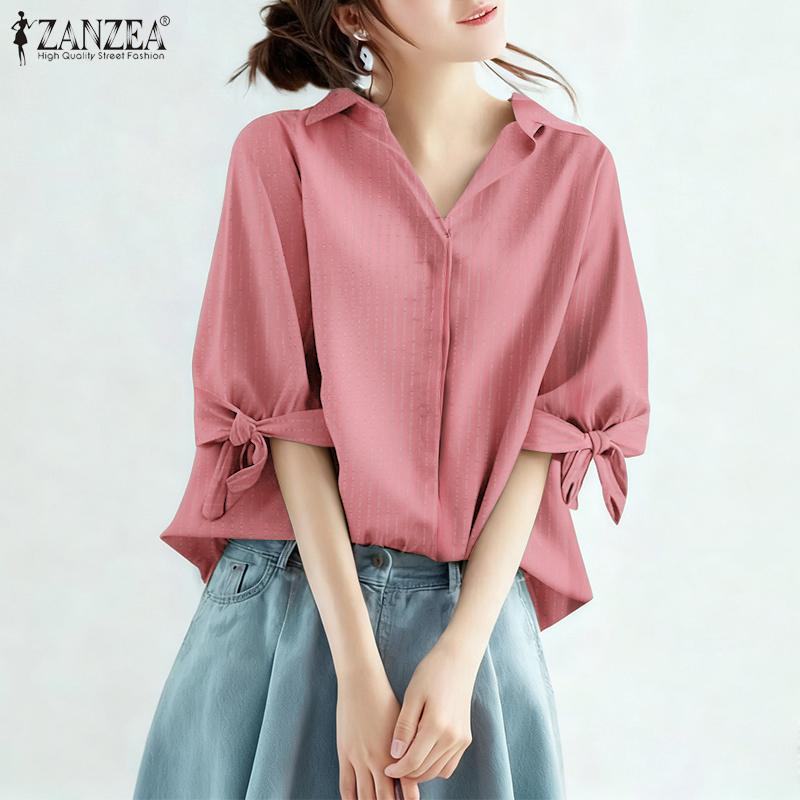 ZANZEA Women Summer V-Neck Loose Casual Half Sleeve Blouse