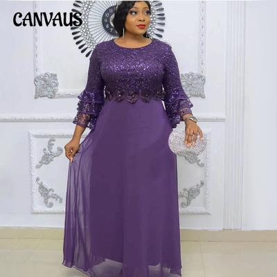 Plus Size Women's New Fashion Lace Chiffon Dress