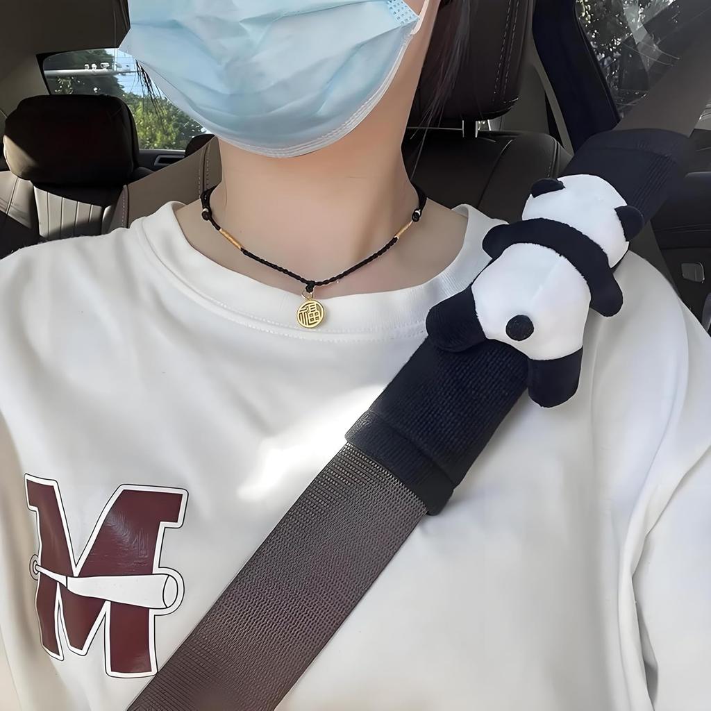 Seat Belt Cover Shoulder Pad Panda Car Accessories Shoulder Neck Protection Reducing Pressure for Kids and Adults Comfortable Breathable (Penda-1)