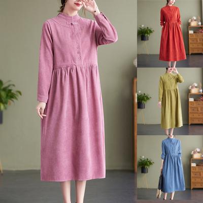 Vestidos Casuales de Color Sólido Sueltos de Moda Literaria con Cuello Alto para Mujer