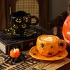 300ml Halloween Ceramic Coffee Cup Irregular Unique Mug with Bat Ghost Pattern Spooky Gift for Home Decor