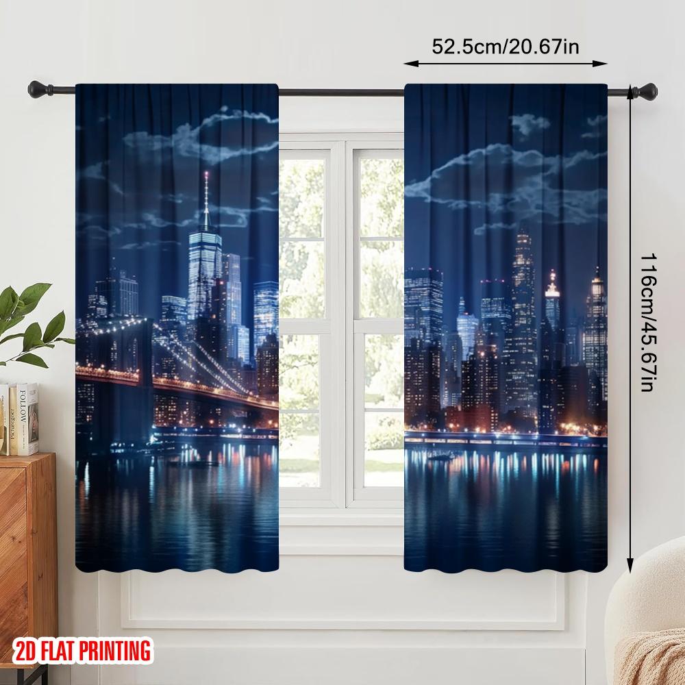 2pcs,2D plane printing Popular Curtains Nightscape Majesty Versatile Polyester (without rod) Outdoor Decorations Use for Home &
