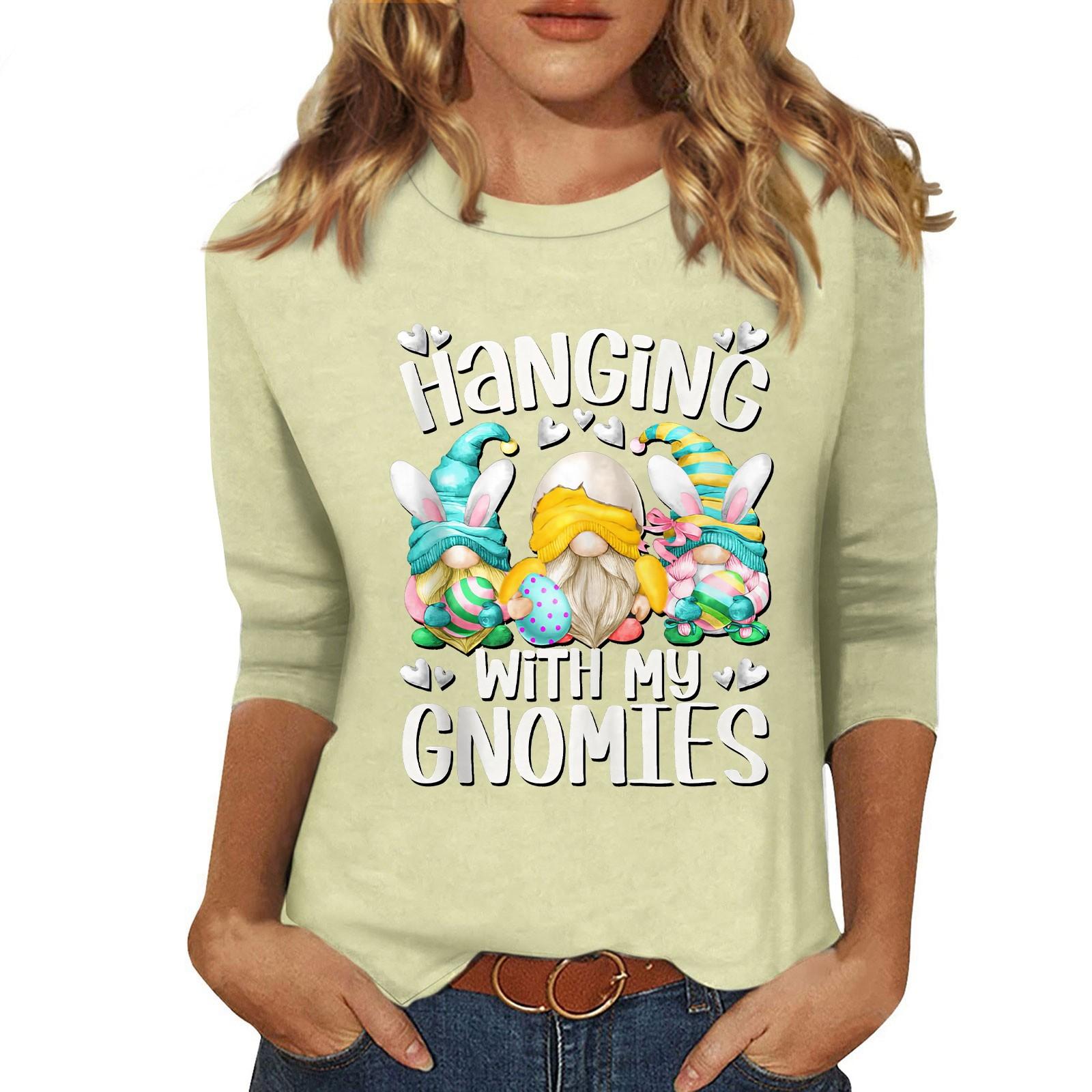 

Жіночий модний повсякденний топ з круглим вирізом і принтом з паєтками з рукавом три чверті XL жовтий