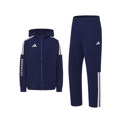 Taekwondo 3-Stripes Classic Retro Straight Leg Hoodie Tracksuit Unisex Tracksuit Dark-Blue CLTR02JTK-DBW+CLTR02PTK-DBW