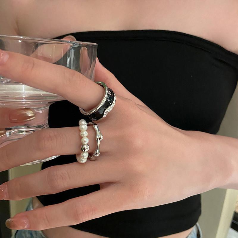 Trendy Geometric Pearl Ring For Women Stylish Adjustable Vintage Design For 2023