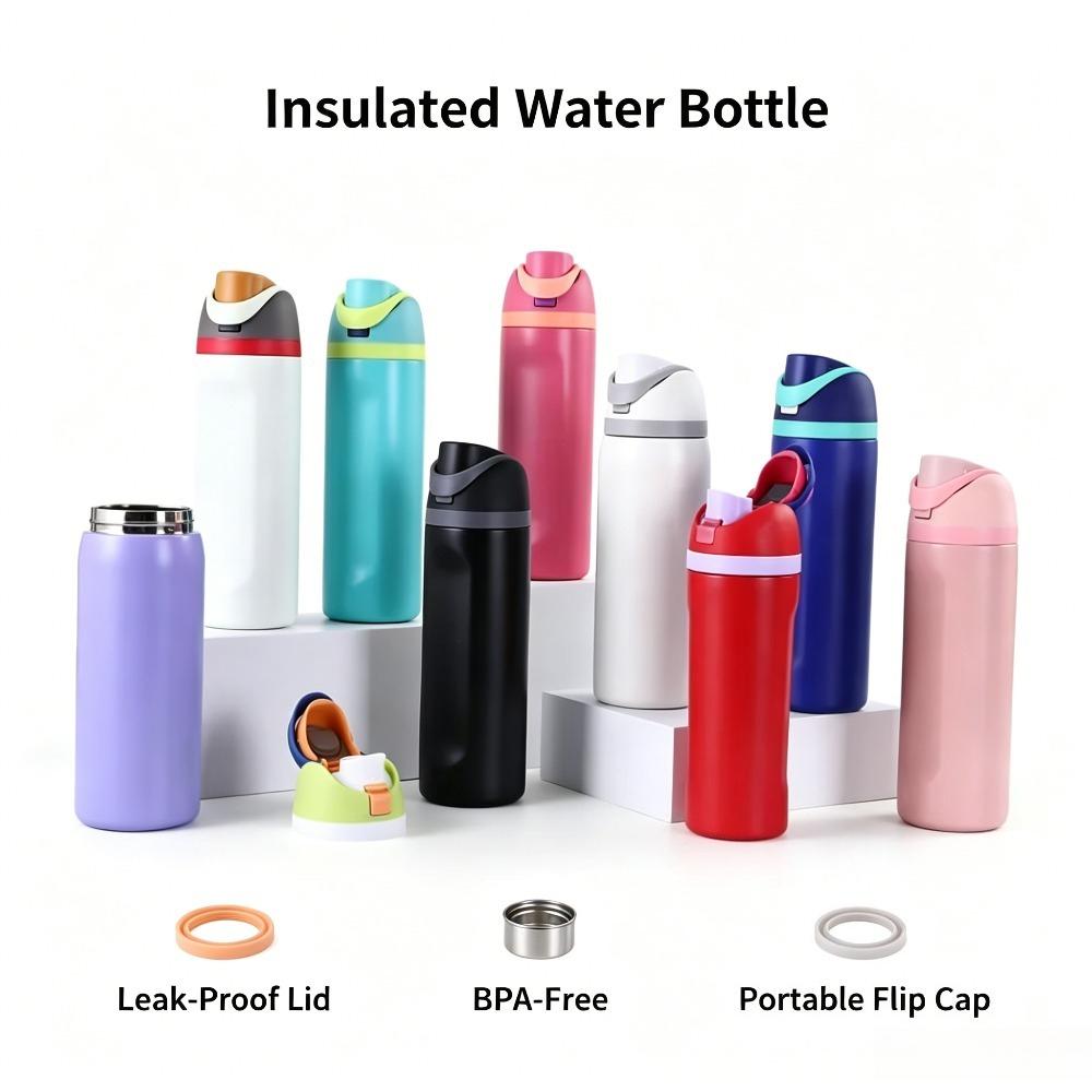 16/19/24/32OZ 304 Stainless Steel Insulated Water Bottle, Leakproof Flip Straw Thermos for Sports Gym Hiking