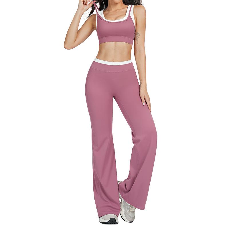 Completo da Yoga da Donna Transfrontaliero: Color Block Nude Feel, Vita Alta Costolata, Abbigliamento Sportivo Fitness Versatile