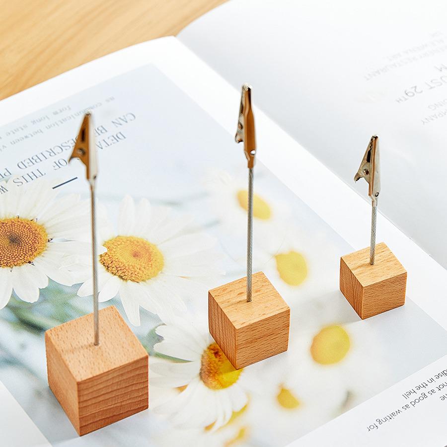 Porta-biglietti e promemoria in legno verticale con clip per tavolo o scrivania