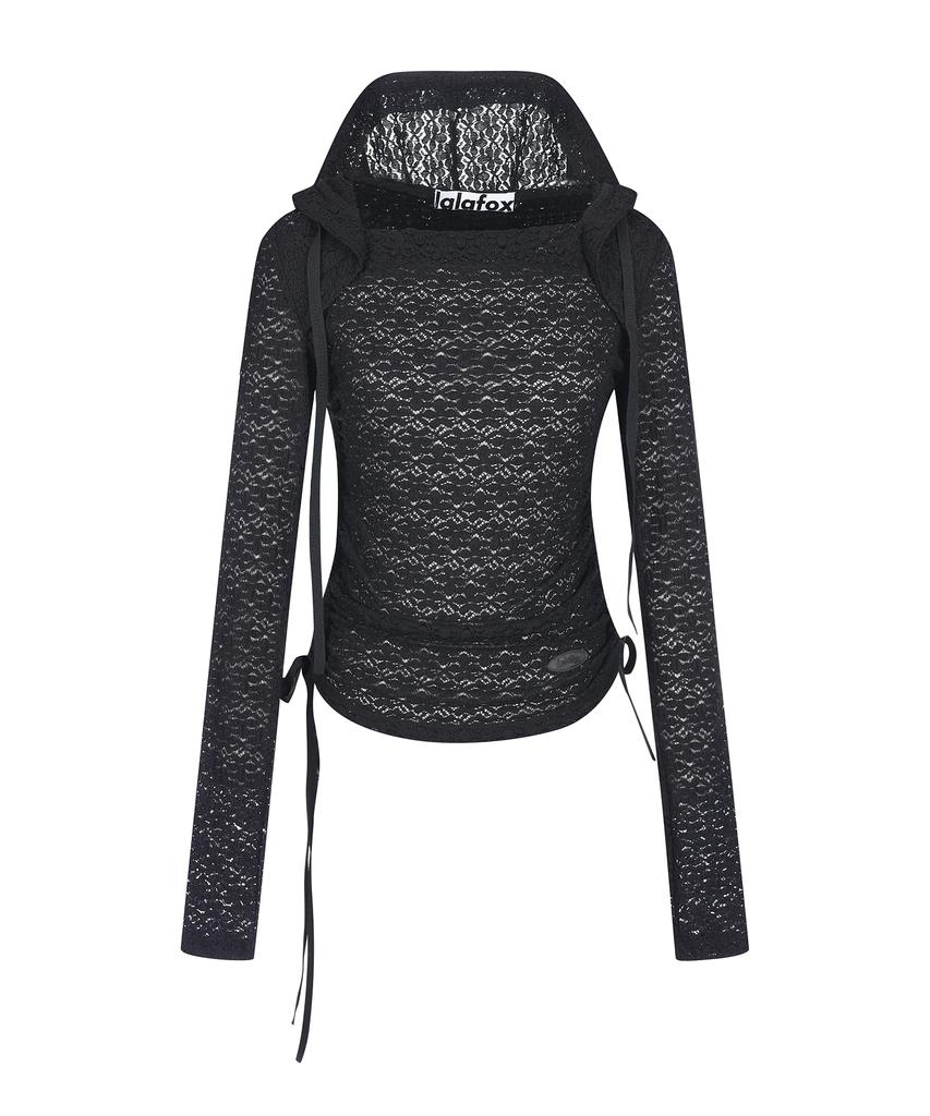 Lace Boat Neck Hoodie Black Br2Cl006