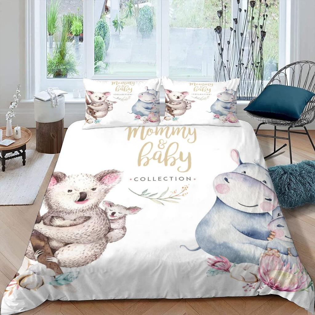Cute Elephant Koala Duvet Cover Set Cartoon Animals Bedding Set Australia Tree Bear Quilt Cover Twin King for Kids Boys Girls