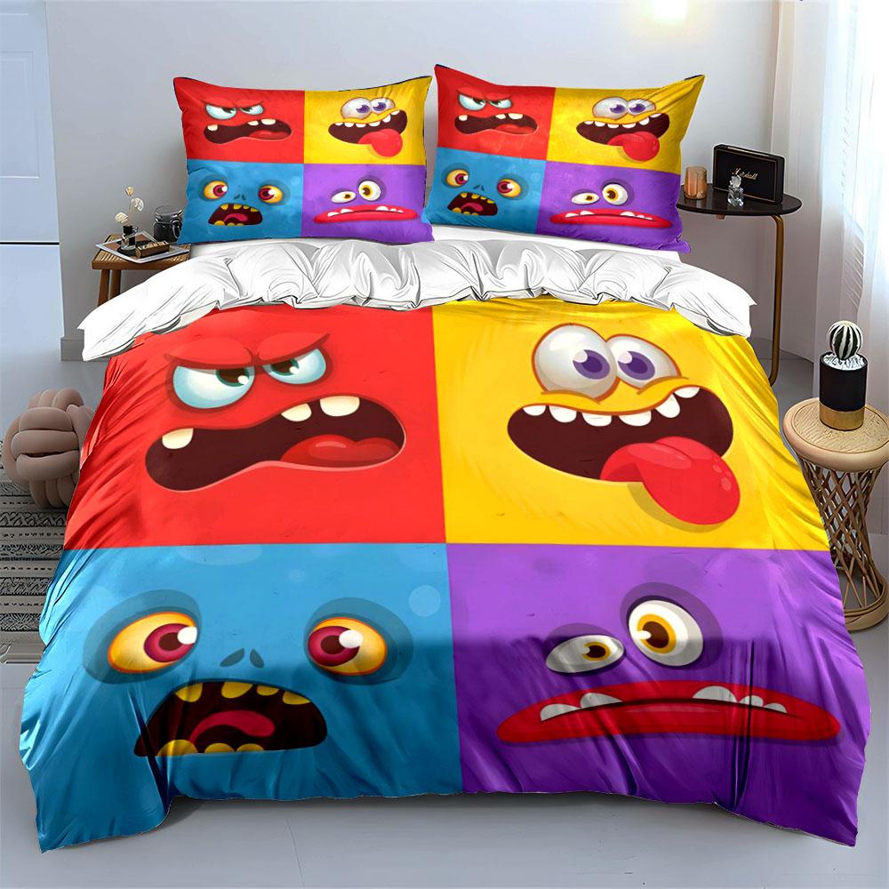 Cartoon Monster Decor Set Multiple Sizes Kid'S And Adults' Bedroom Exquisite 3Pc Bedding Set, Gift