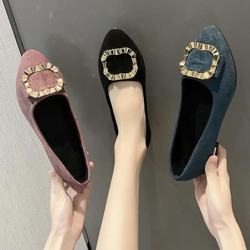 Fashion Woman Flats Low Heel Elegant Slip-on Shoes for Women Black Stylish High Quality Fashion Social Luxury Brand Young Non Vacation