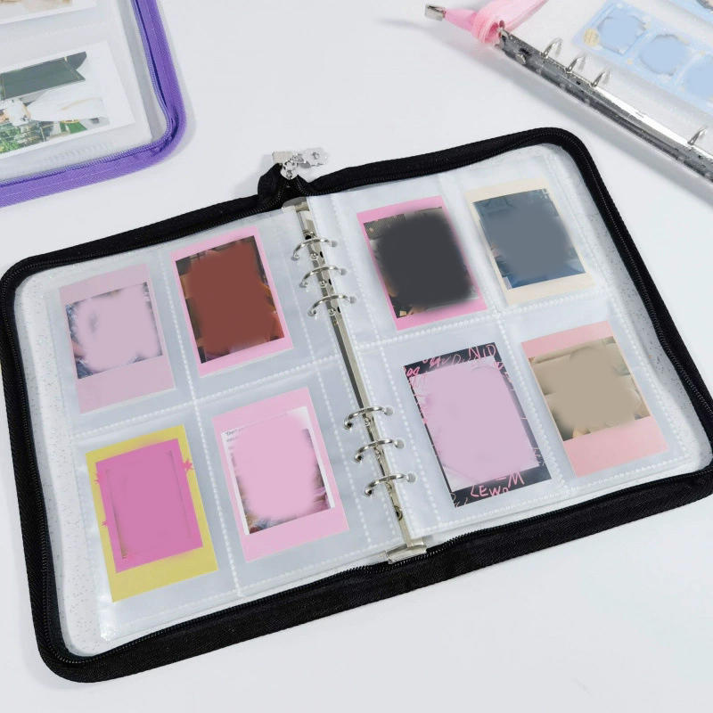 A5 6 Ring Binder Notebook with Zipper Pockets Photocard Holder Binder Sleeves Book Polaroid Small Card Photo Album