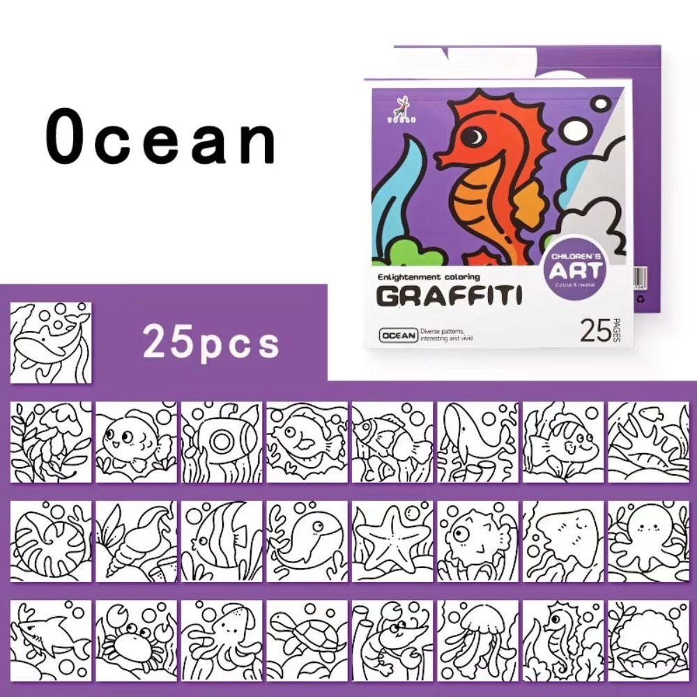 Portable Cartoon Coloring Book 25Sheets Painting Album Graffiti Coloring Books  Creative Learning