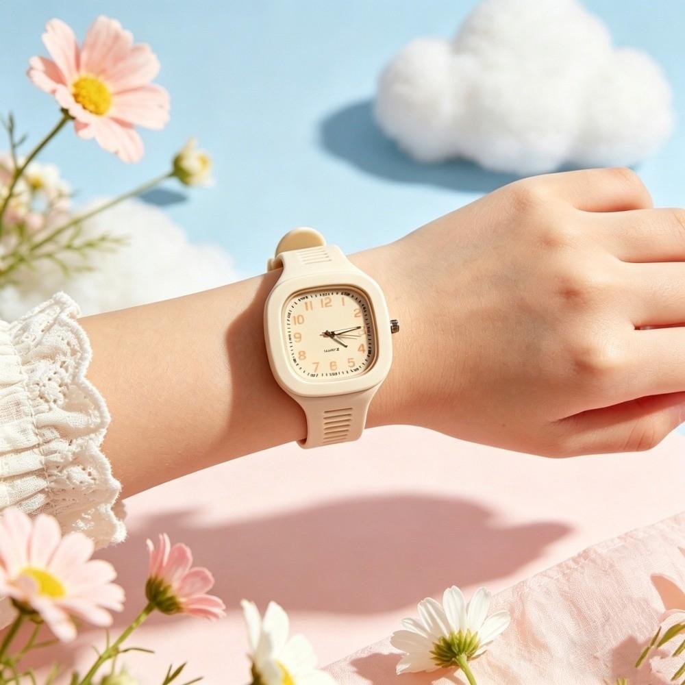 Silicone Strap Quartz Watch Square Analog Watch Korean Style Square Watch  Students