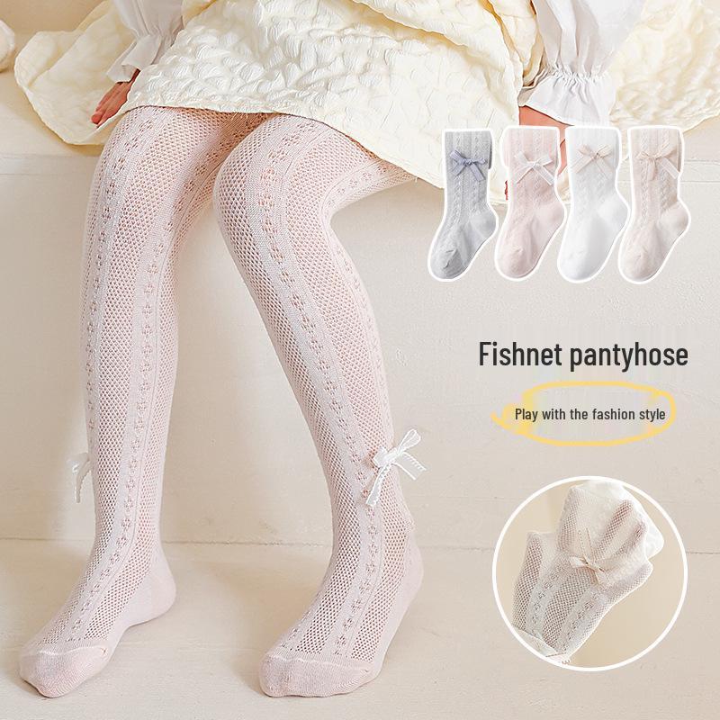 Girls' Ultra-thin Mesh Stripe Leggings with Bow - Anti-mosquito Tights for Baby and Children