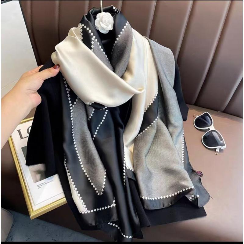 Spring and Summer Thin Silk Scarf High-end Printed Long Scarf New Satin Travel Sunscreen Scarf National Style Cloak