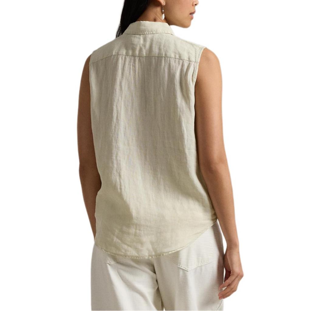 Polo Ralph Lauren SS24 Unifarbene Logo-Polohemd Locker geschnitten Knopfleiste Ärmellos Hemd Damenhemden Beige WMPOSHTNDO20626-101