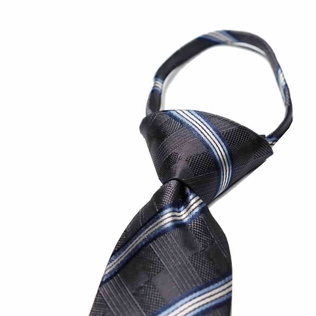 [Michiko London] KOSHINO One-Touch Tie, Striped, Zipper Tie, No-Knot, Easy to Wear, Silk Blend, MKZP-1-C, Gray, Gift, Stylish