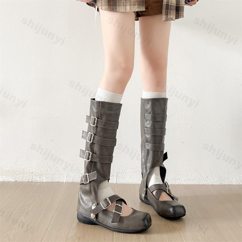 Women Long Boots Retro Belt Buckle 2026 New Desert Style Square Toe Side Zipper Fashion Trendy Outdoor High Top Boot Botas Mujer