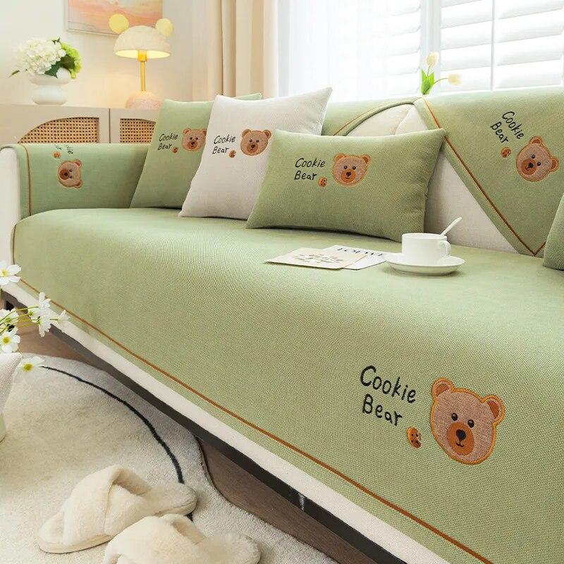 

Современные чехлы для диванов с мультяшным медведем, противоскользящие четырехсезонные полотенца для дивана, синель, подушка для сиденья для гостиной, секционный чехол для дивана 70x70cm 1pcs