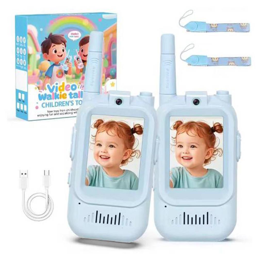 Video Kids Walkie Talkie 2 Pack Rechargeable Children Indoor Outdoor Toy 2-inch Screen Cartoon Intercom Christmas Birthday Gifts