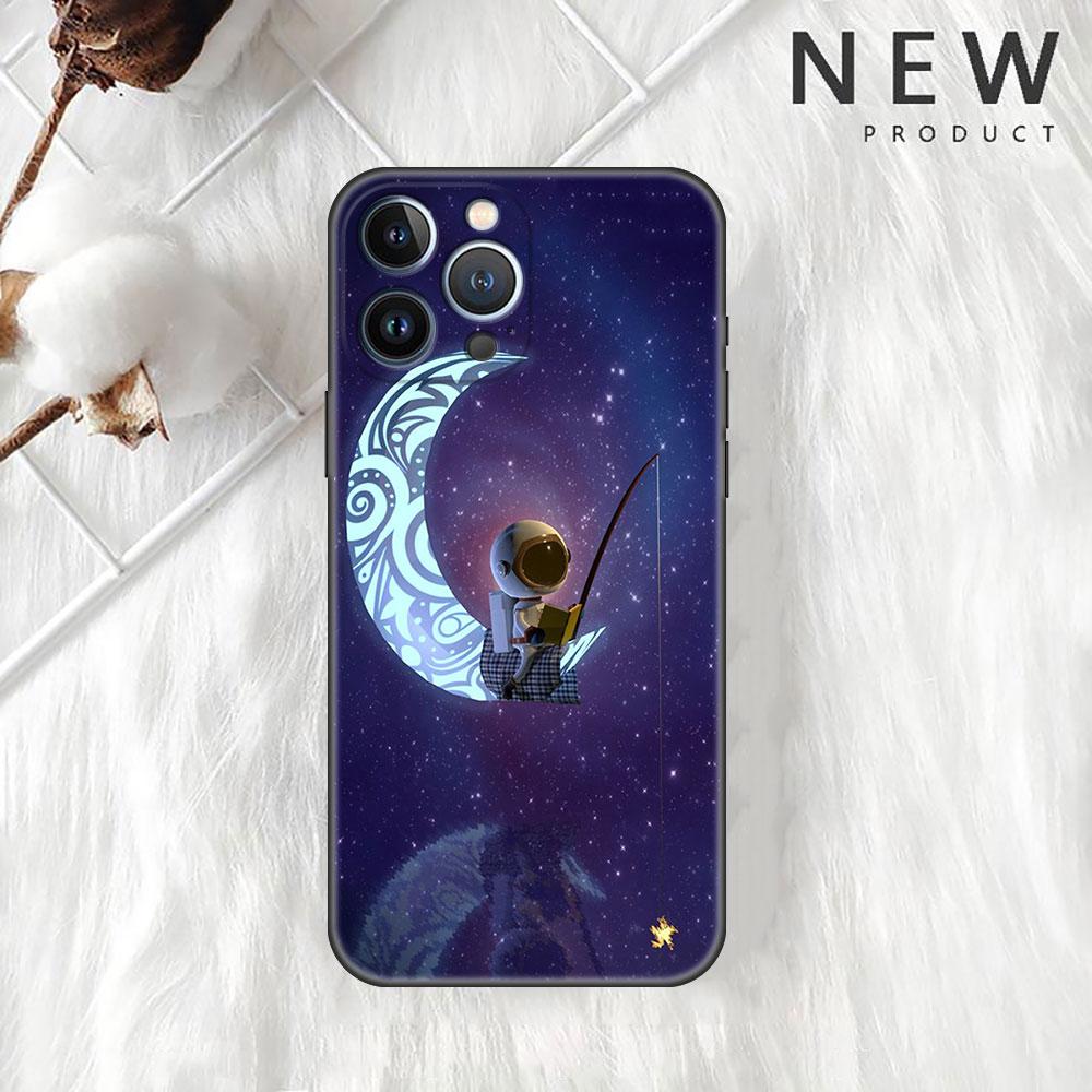 Astronaut Universe Funda Case For Apple iPhone 14 11 13 12 Pro 7 XR X XS Max 8 Plus 6 6S 14Pro Black Soft Phone Shell