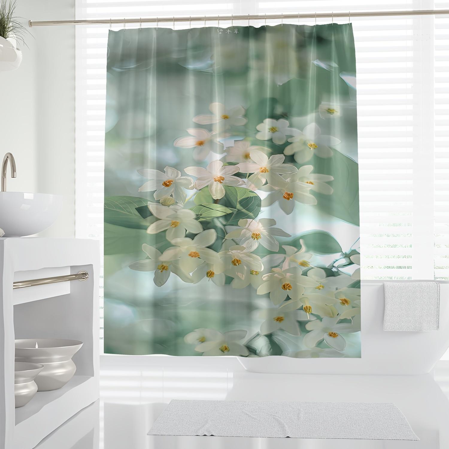 

Vibrant Floral & Leaf Shower Curtain - Polyester, Machine Washable, Includes Hooks, All-Season Nature Design, Bath Decor W60H190(CM)-1 Pcs