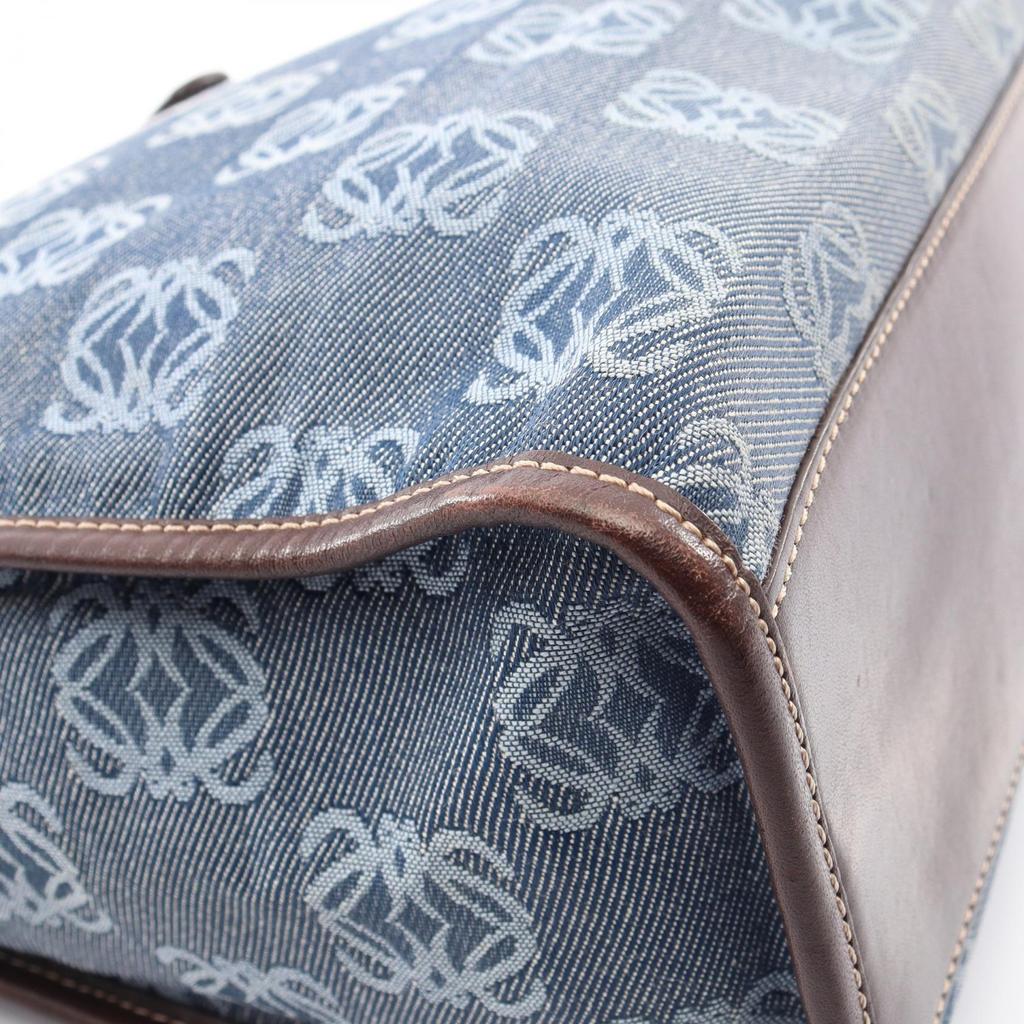 Used LOEWE Repeat anagram Tote Bag canvas leather Navy Brown Used Women