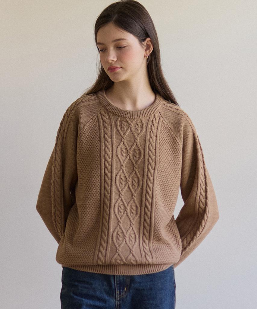 OURHOPE Sheldon Cable Knit Sweater - Beige