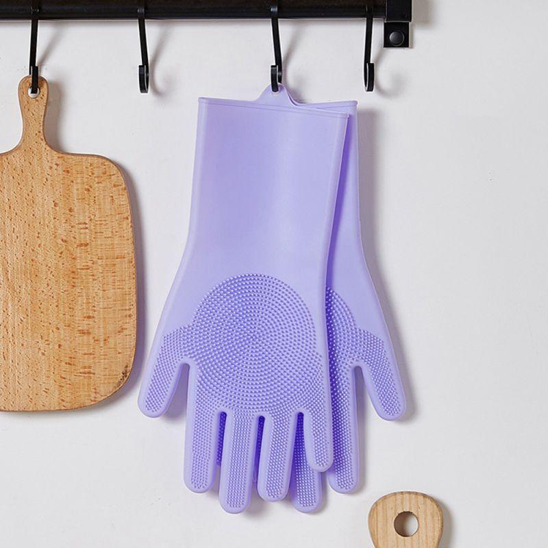Silicone Dishwashing Gloves Wash Cleaning Gloves With Sponge Scrubbers For Washing Kitchen, Bathroom, Car & More