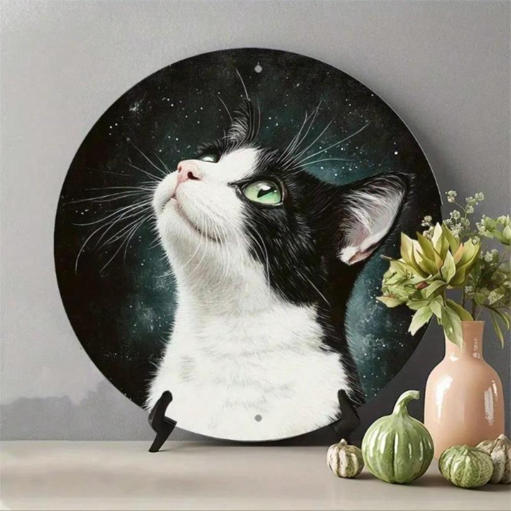 Vintage Black White Cat Metal Sign Home Decor Wall Art Gift Halloween Christmas